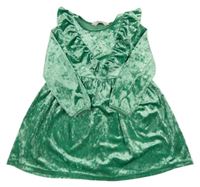 Zelené lesklé sametové šaty s volánky H&M