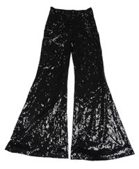 Čierne tylové flitrové flare podšité nohavice H&M