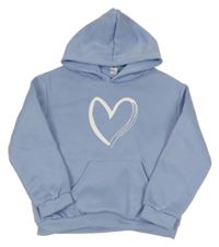 Modrá tepláková mikina so srdiečkom a vreckom a kapucňou SHEIN