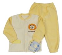 Nové - 2Set - Smetanová žebrovaná plyšová teplá propínací mikina s 3D lvíčkem + tepláky 