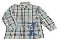 Světlemodro-lilkovo-bílo-khaki kockovaná košeľa s pirátem KANZ