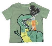 Nové - khaki tričko s T-Rexem PRIMARK