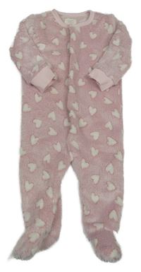 Světlerůžová chlupatá kombinéza se srdíčky Pure baby