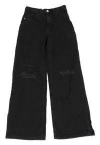Černé wide leg high waist rifle s prošoupáním H&M