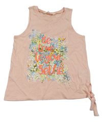 Ružový top s kvetinami a nápisom H&M