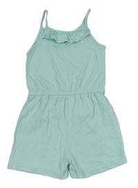 Svetlomodrý bavlnený kraťasový overal s volánikom Primark