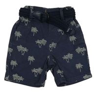 Tmavomodré plátenné slim chino kraťasy s palmami a opaskom Denim Co.