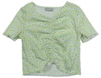 Zelenkavo-biele kvetované rebrované crop tričko Matalan