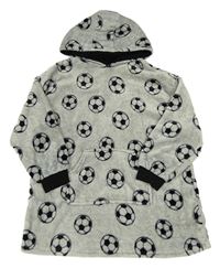 Sivá melírovaná chlpatá oversize mikina s kapucňou a futbalovymi loptami Primark