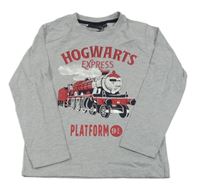 Šedé melírované triko s vlakem - Harry Potter