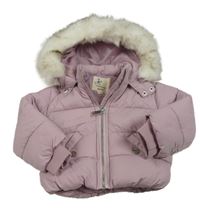 Lila šusťáková zimní bunda s kapucí s kožešinou River Island