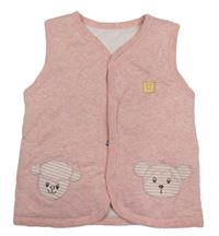 Ružová melírovaná tepláková zateplená vesta s medvěďom a ovcí
