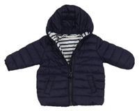 Tmavomodrá prošívaná šusťáková zateplená bunda s kapucí Next