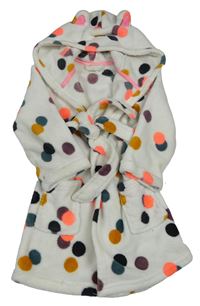 Biely bodkovaná ý chlpatý župan s kapucňou Hema