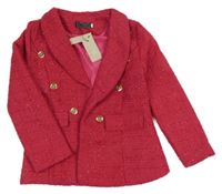 Nové - Malinové trblietavé kockované podšité sako