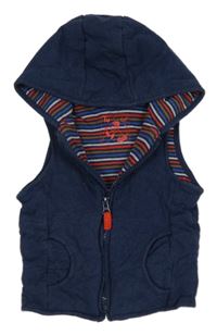 Tmavomodrá melírovaná tepláková zateplená vesta s kapucňou Tu