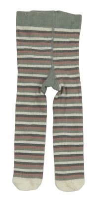 Zelenošedo-růžovo-smetanové pruhované žebrované punčocháče Next