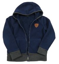 Tmavomodrá fleecová zateplená propínací mikina s nášivkou a kapucí TCM