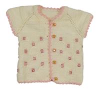 Krémové propínací svetr s perlami