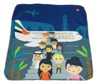 Tmavomodro-petrolejovo-barevná deka s letadlem a lidmi