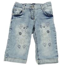 Světlemodré capri rifle se srdíčky s kamínky