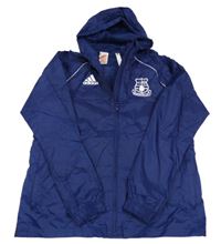 Tmavomodrá šusťáková sportovní bunda s výšivkou a kapucí Adidas