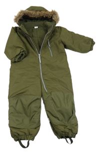 Khaki šušťáková zimná kombinéza s kapucňou H&M