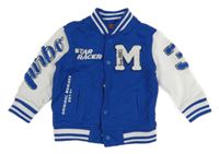 Modro-bílá baseballová mikina s písmenem a nápisem Original Marines