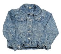 Modrá riflová bunda s obrázky a nápisy Tu