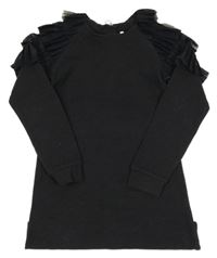 Čierne trblietavé teplákové šaty s tylovymi volániky Coccodrillo