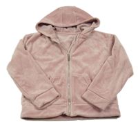 Staroružová rebrovaná plyšová prepínaci mikina s kapucňou Nutmeg