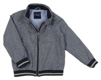 Tmavomodrá melírovaná šusťáková jarní bunda s výšivkou Next