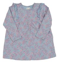 Svetlomodrá kvetovaná tepláková šatová tunika s volány Impidimpi