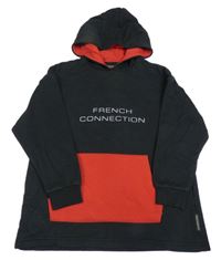 Čierno-červená mikina s nápisom a kapucňou French Connection