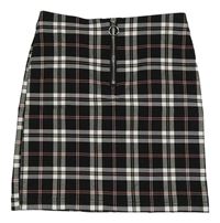 Čierno-bielo-ružová kockovaná sukňa so zipsom New Look
