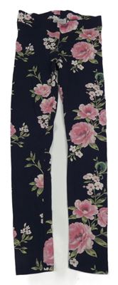 Tmavomodré kvetované legíny H&M