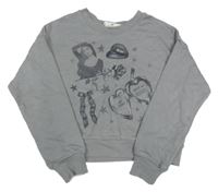 Sivá crop mikina s obrázkami H&M