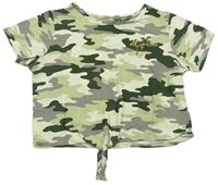 Khaki army corp tričko s palmou z flitrů Primark