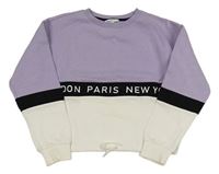 Lila-biela crop mikina s čierným pruhom H&M