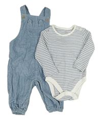 2 set - Modré laclové manšestráky + bílo-modré pruhované body F&F
