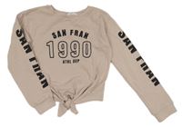 Pudrová crop mikina s nápismi a uzlom H&M