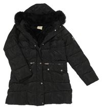 Černý šusťáková zimní kabát s kapucí s kožešinou Primark