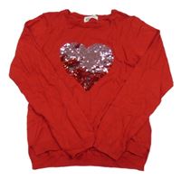 Červený ľahký sveter so srdcem z flitrů H&M