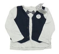 Nové - bílé triko s tmavomodrou našitou vestou kiabi