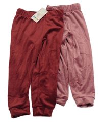 Nové - 2x sametové tepláky - vínové + starorůžové Lupilu