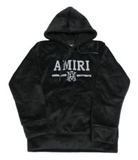 Čierna rebrovaná zamatová mikina s nápisom a kapucňou