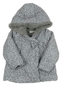 Šedá vzorovaná šusťáková zimní bunda se srdíčky a kapucí Babaluno