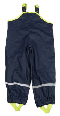 Tmavomodré nepromokavé laclové kalhoty s neonovým lemem kids