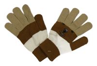 Hnědo-bílé pruhované pletené prstové rukavice s čumákem 