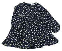 Tmavomodré květované šaty 